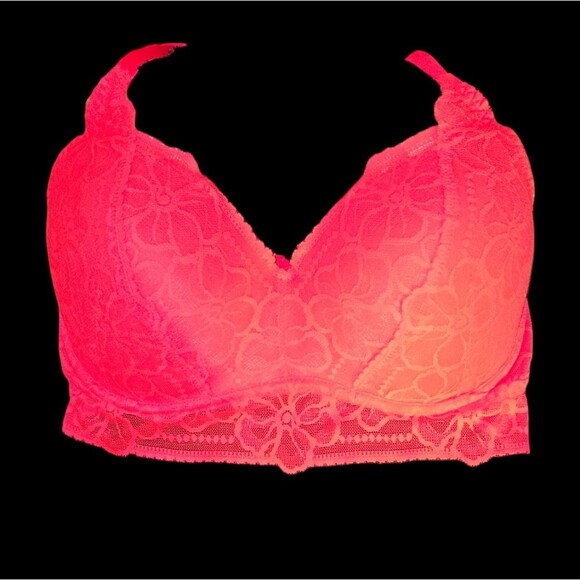 Victoria's Secret PINK Floral Lace Bra Bright Coral Bralette Medium (D-DD) NWOT - Picture 5 of 5